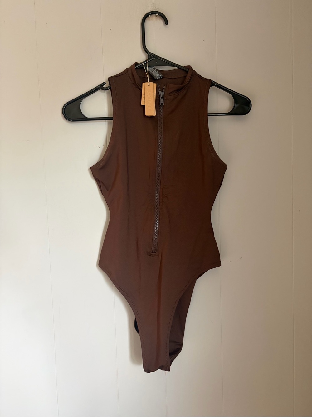 Skims Brown Sleeveless Zip-Front bodysuit